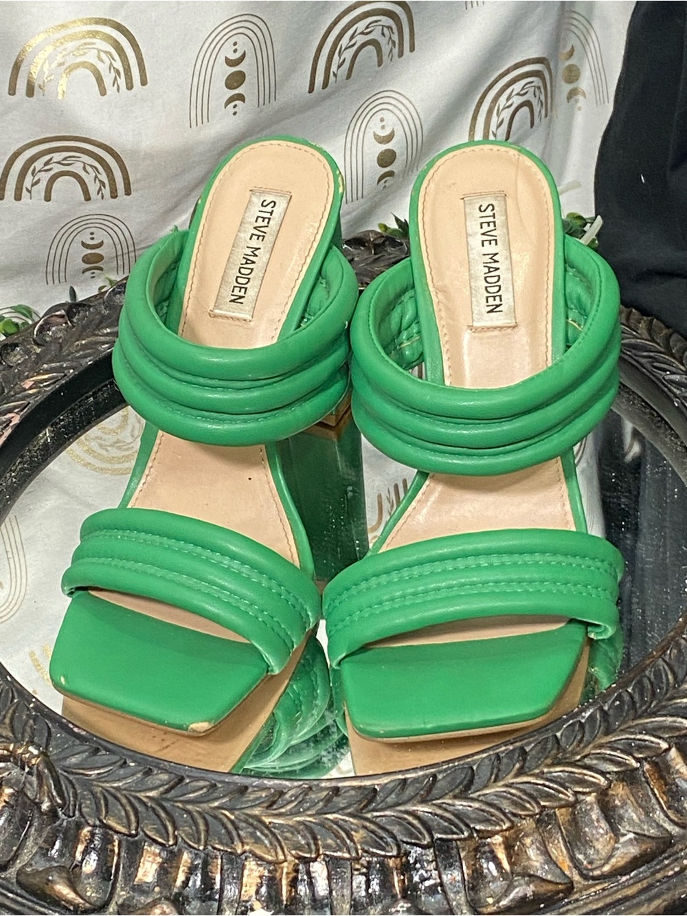 Steve Madden Green Padded Double-Strap Block Heel Sandals